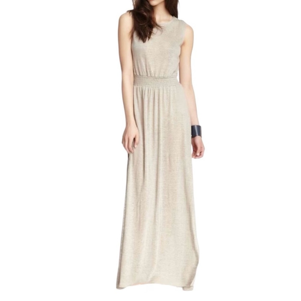 Nightcap Japanese Linen Diamond Lace Open Back Sleeveless Tan Maxi Tank Dress